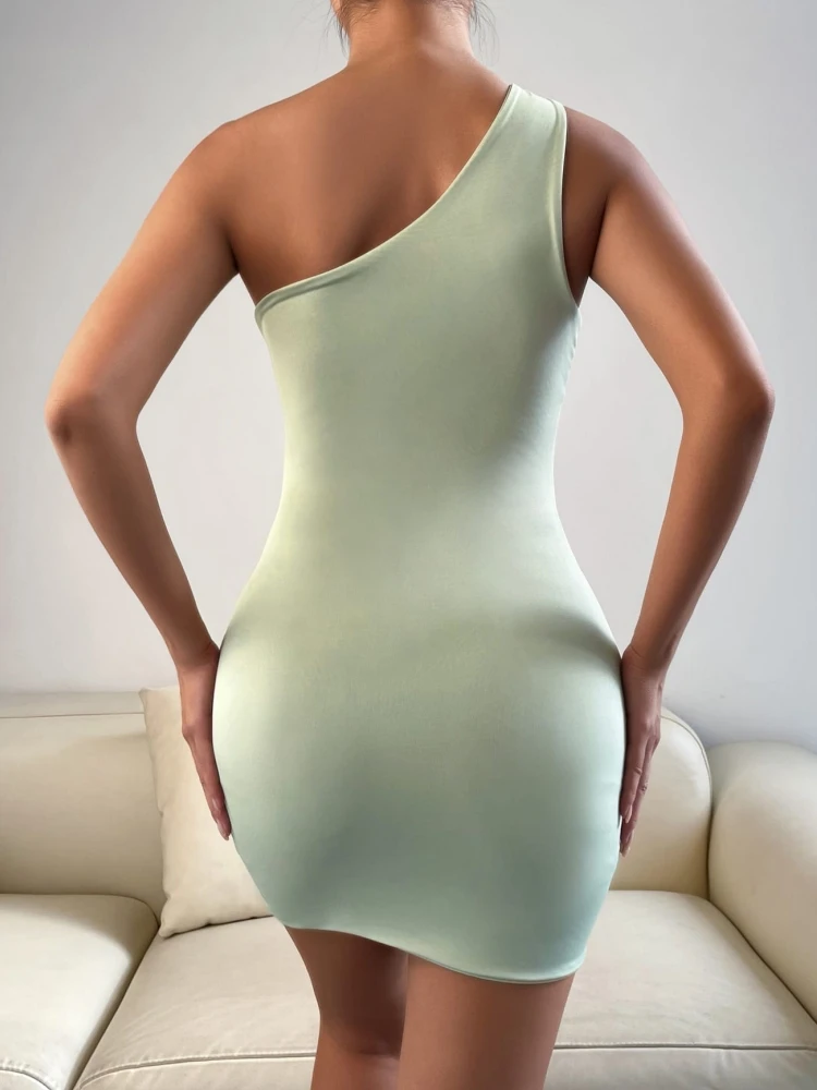 Women'S Suspenders Sexy Hollow Slant Neck Drawcord Solid Color Dress