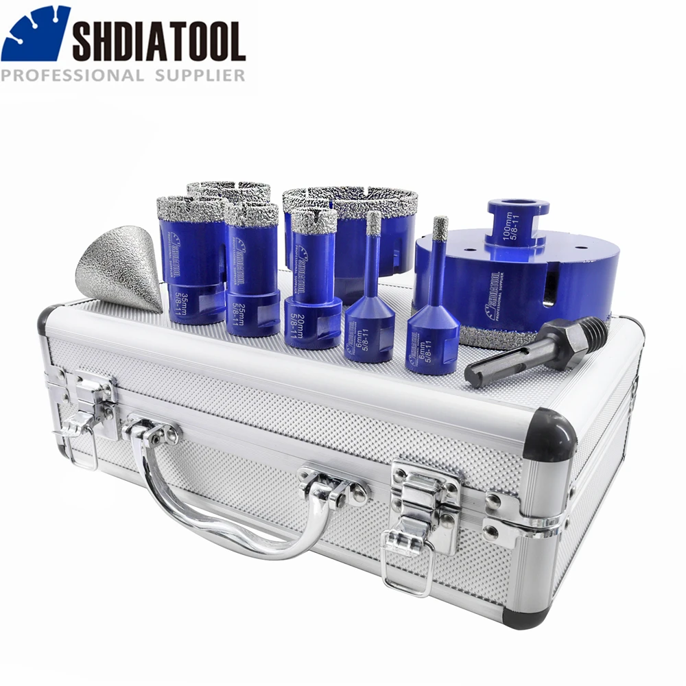 SHDIATOOL 10pcs Box 6/6/20/25/35/50/75/100mm Diamond Drill Core Vacuum Brazed Chamfer Bit 5/8