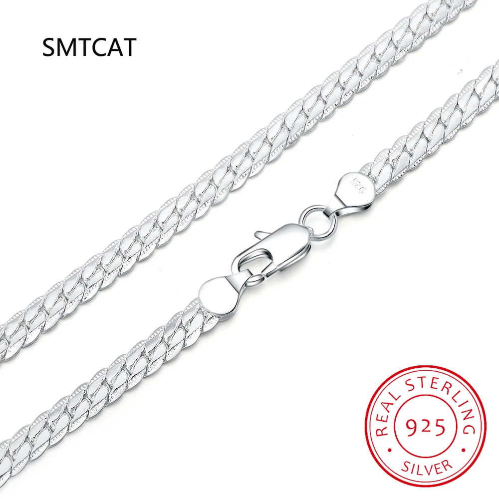 

SMTCAT S925 Sterling Silver 16/18/20/22/24 Inch 6mm Side Chain Necklace For Woman Men Fashion Wedding Engagement Jewelry Gift
