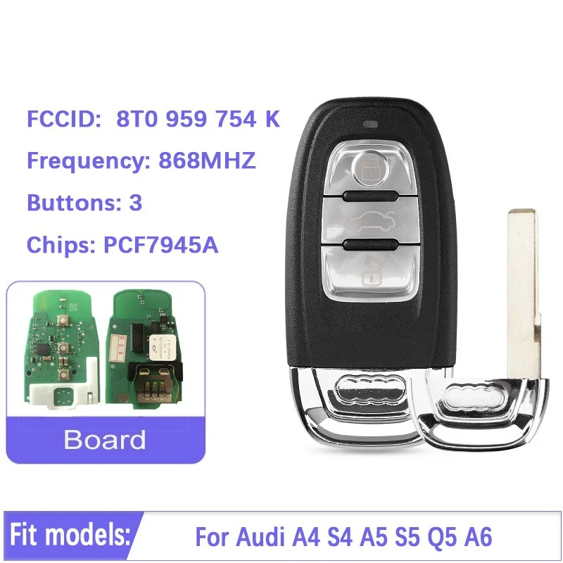 

Оригинальный 3-кнопочный смарт-ключ для OEM Audi FPC7945A 868 МГц 8T0 959 754K/8K0 959 754D