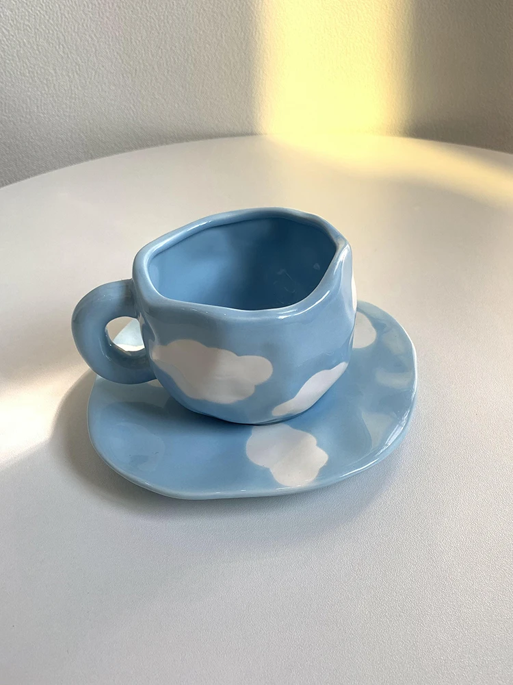 INS Style High-end Ceramic Cup and Saucer Set Tulip Hand-pinch Pastoral Small Fresh Coffee Creative Gift |
