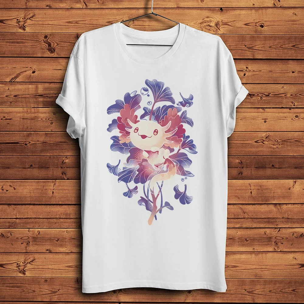 Фото Милая забавная футболка Ambystoma Axolotl, мужская повседневная уличная футболка с круглым вырезом и коротким рукавом унисекс, дышащий принт №1