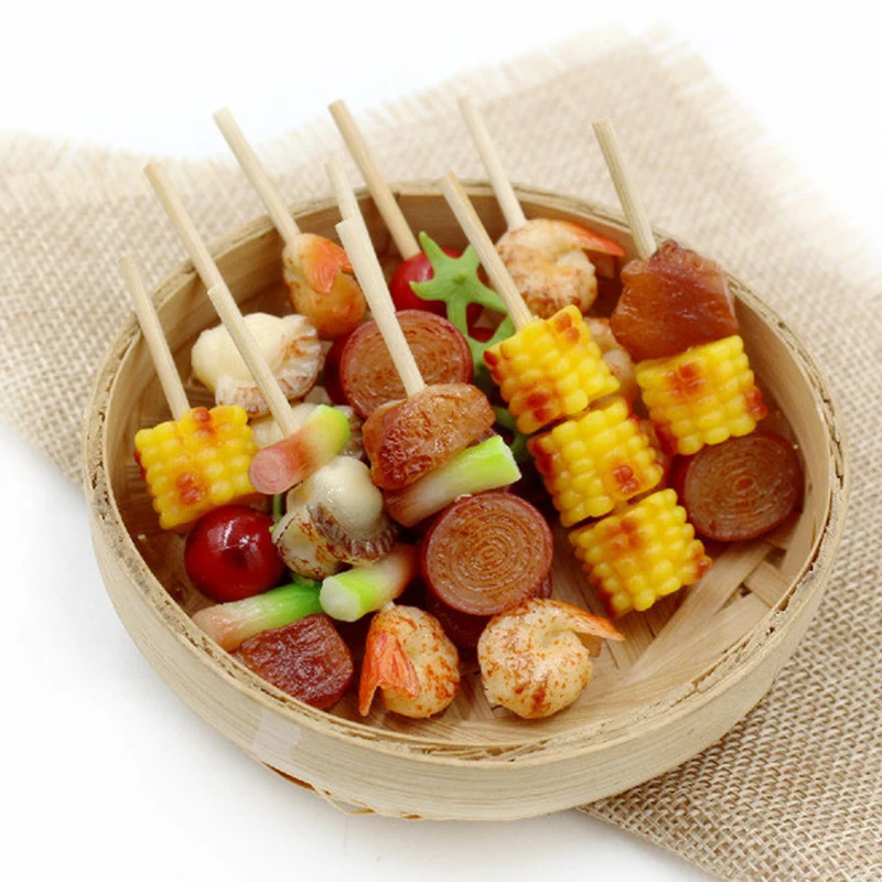 

Имитация Шпажки для барбекю, модель пищи для барбекю, овощей, мяса, миниатюрная модель для кукольного дома, Кухонное украшение, детская игру...