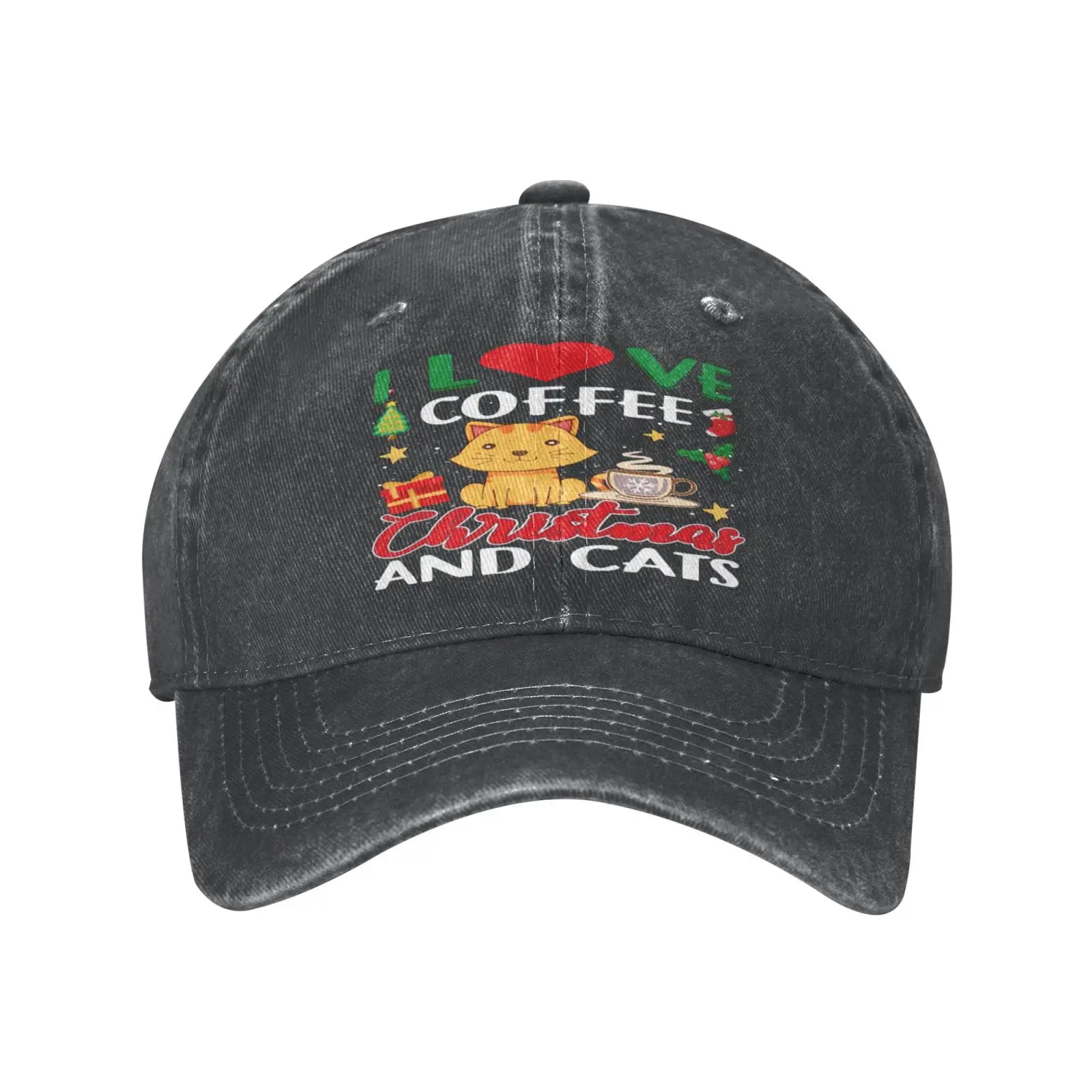 

Бейсболка Meow I Love Coffee для мужчин и женщин, Рождественская Кепка с котом, дизайнерская шапка, вязаная шапка, ковбойские шапки