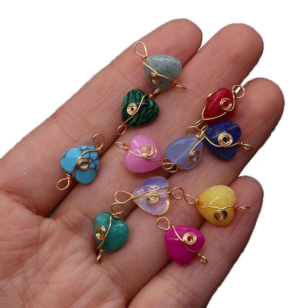 

Exquisite Natural Stone Heart Opal Pendant 10x15mm Double Hole Connector Charm Making Ornament DIY Necklace Stud Accessories