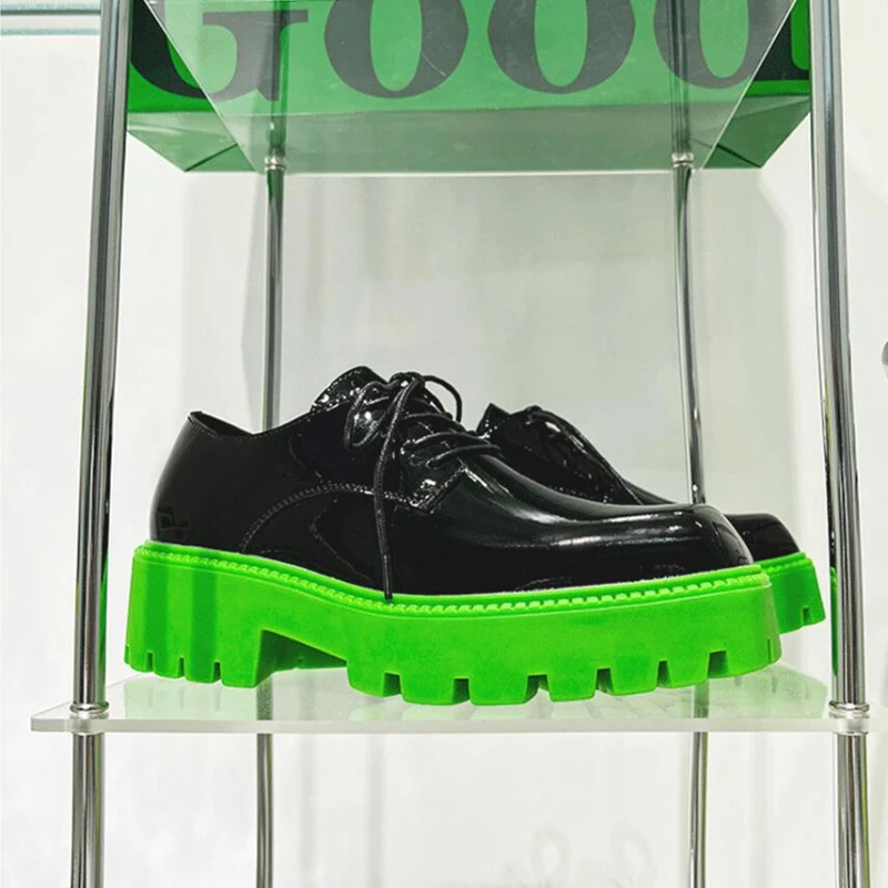 Туфли дерби мужские на платформе лакированная кожа квадратный носок Роскошные
