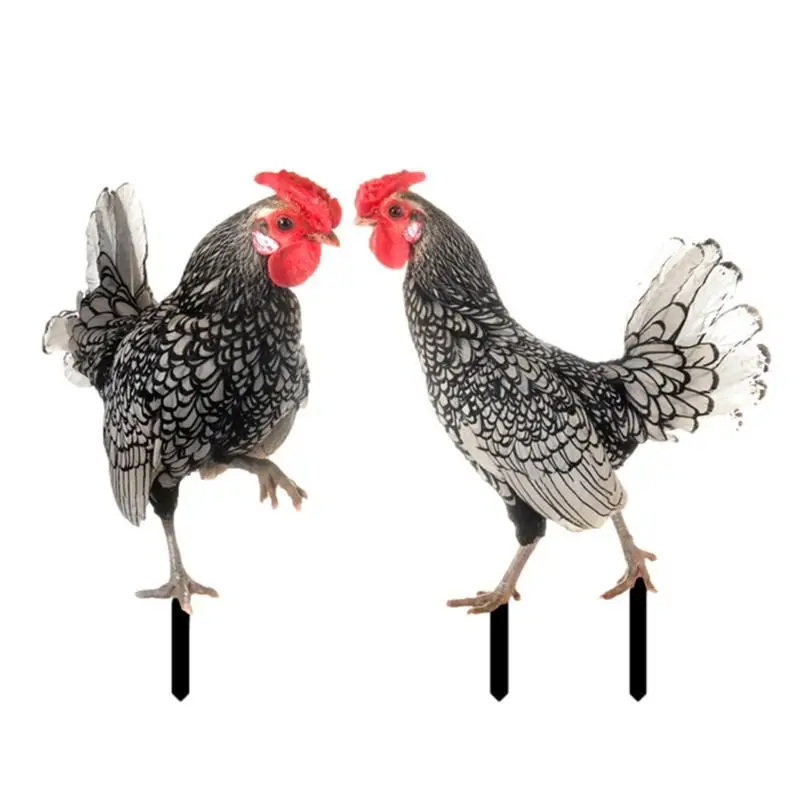 

2pcs Garden Rooster Statue Chicken Stakes Sculpture For Yard Decor Realistic Hen Figurine For Patio Backyard Home Decorations