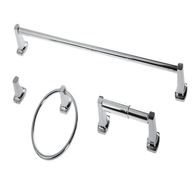 

Stylish Chrome Finish 4 Piece Home Decoration Upgrade Towel Holder Bath Hardware Set.