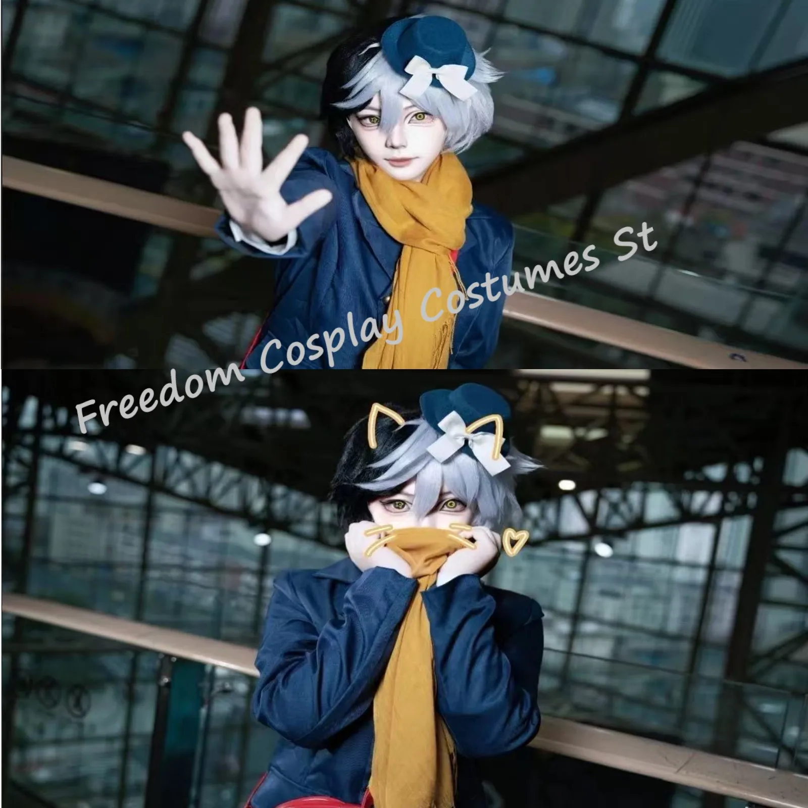 Фото Bungo Stray Dogs Yumeno Kyusaku dazai osamu аниме косплей костюм костюмы рюкзак шарф шляпа парик комплект Хэллоуин вечерние аниме одежда №3