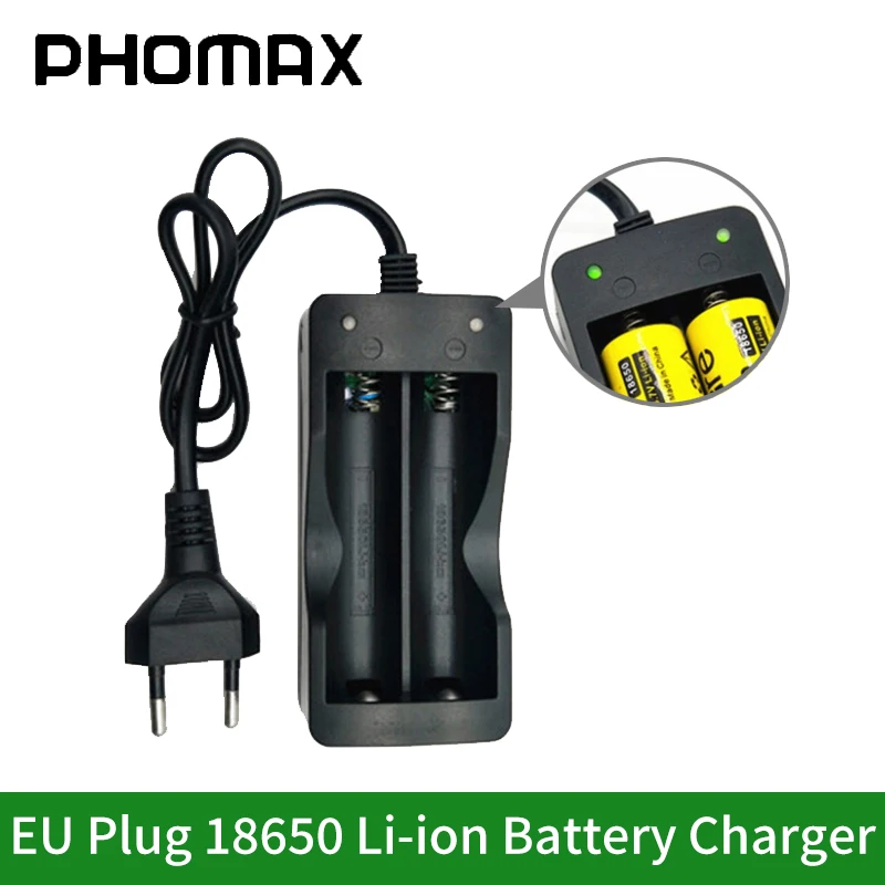 Зарядное устройство PHOMAX 18650 с 2 отсеками, независимая быстрая зарядка, европейская вилка, портативная безопасная зарядка для литий-ионных аккумуляторов 18650