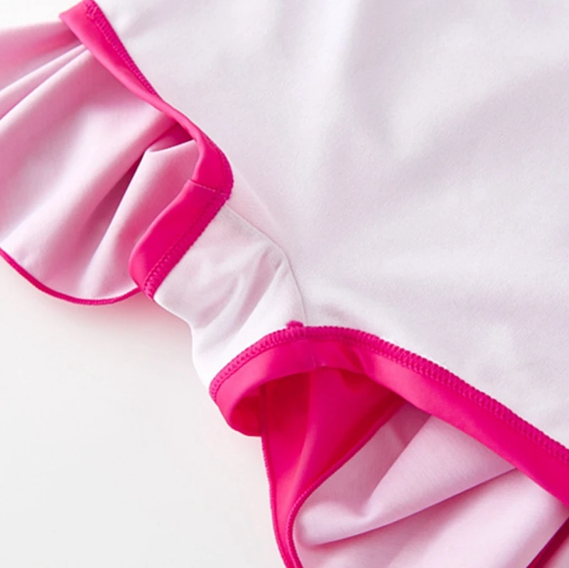 Swimsuit Kids Rose Red Swimwear for Girls Short Sleeve One-Piece Bathing Suit UV Protection Beach Dress Swimming Wear 3-11 Years