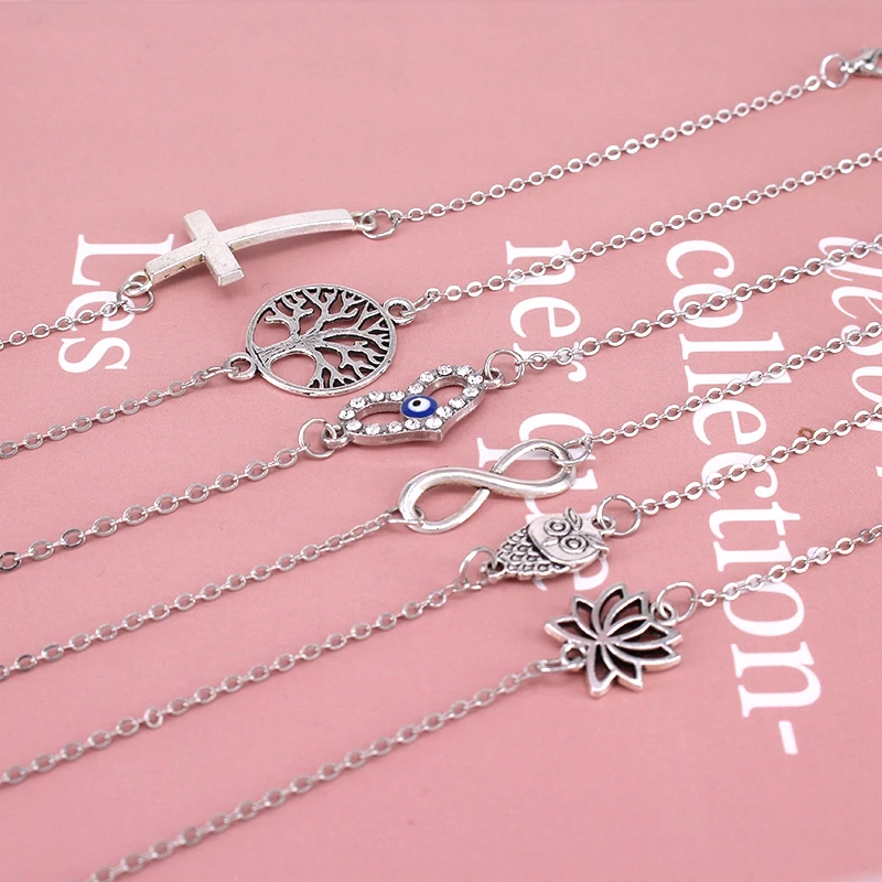 Недорогой браслет с шармами для женщин и девушек милый лук лотос сова жизнь