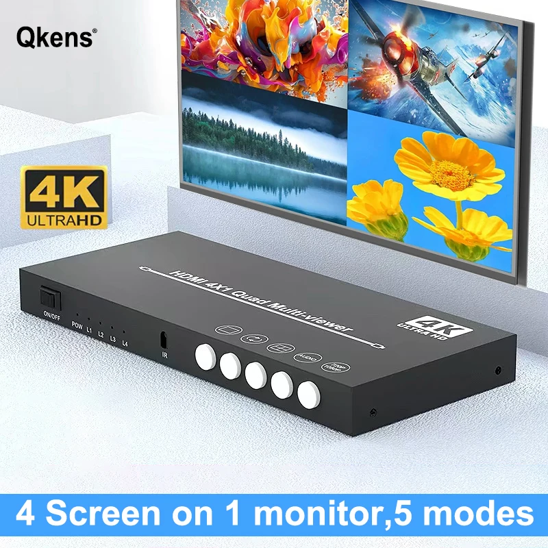 Фото 4K HDMI-мультивьюер 4x1 с функцией разделения экрана, 4-канальный видеомультиплексор, бесшовный переключатель экранов, 5 режимов №3