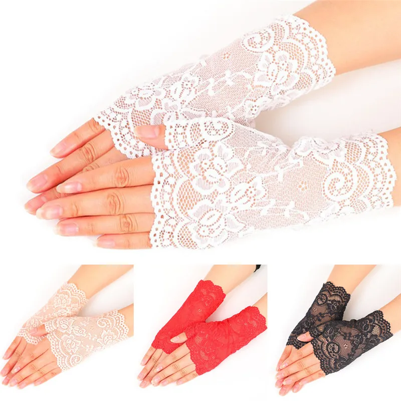 

Перчатки женские кружевные без пальцев, тонкие пикантные Короткие перчатки с цветочным рисунком, в готическом стиле, с защитой от ультрафиолета, белые красные, для вечеринки и свадьбы, 1 пара, на лето