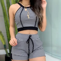 2022 summer and autumn new womens sexy casual mesh printing drawstring top shorts two piece suit clothes women