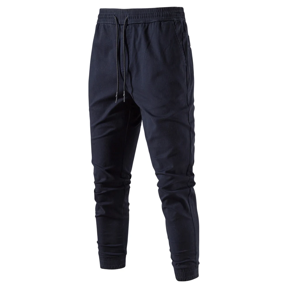

Men's 2023 100% Cotton Causal Pants Soild Color Drawstring Elastic Cargo Pants Male Autumn Streetwear Joggers Trousers