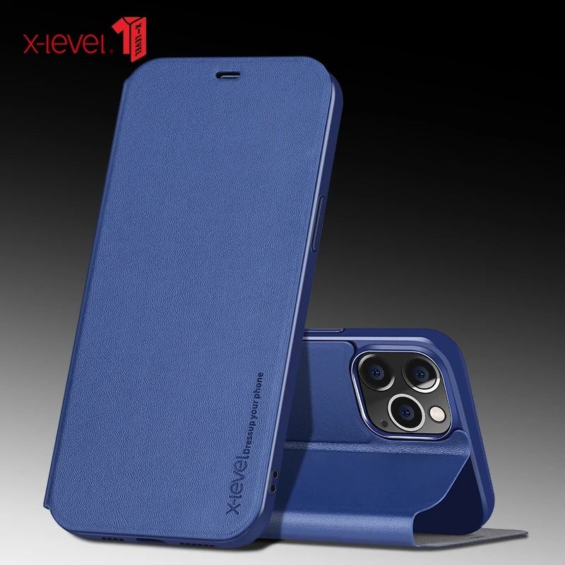 

Original X-Level Case For Apple iPhone 14 13 Pro Max Mini Business Leather Flip Luxury Stand Holder Cover