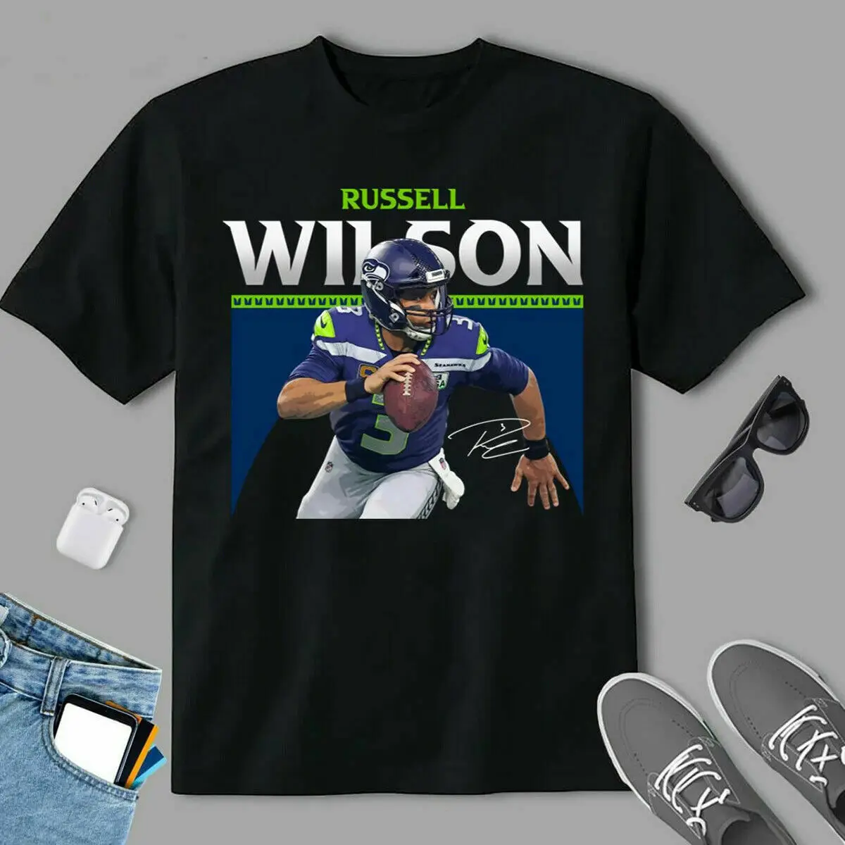 

Russell Wilson Seattle Seahawks T-Shirt Black All Size.