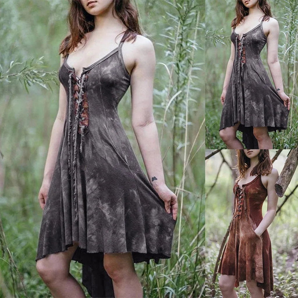 Женское винтажное платье со шнуровкой готический костюм ведьмы эльфийского