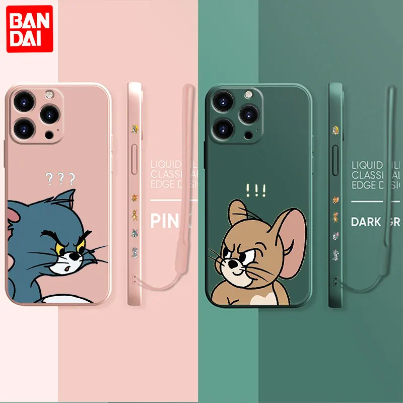 

Tom and Jerry Couple Doubt Square Liquid Silicon Phone Case For iPhone 13 12 11 Pro Max Mini X XR XS Max 7 8 6s Plus Candy Color