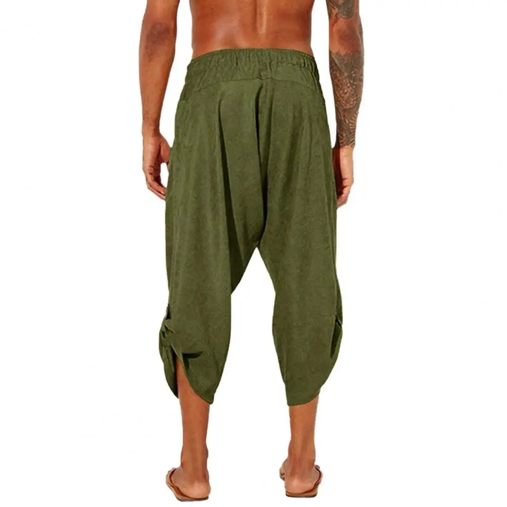 

Casual Men Pants All Match Drawstring Cropped Pants Sweat Absorption Men Summer Sweatpants