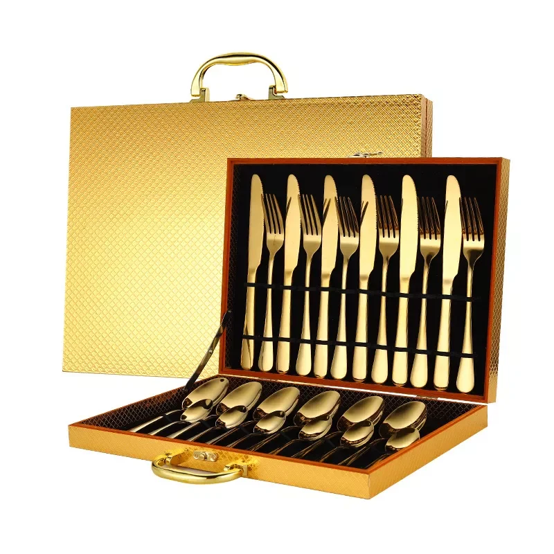 

24 PCS 1 Set Stainless Steel Golden Cutlery Set Steak Knife Fork Coffee Spoon Teaspoon Dinner Knife Dinnerware Tableware Service