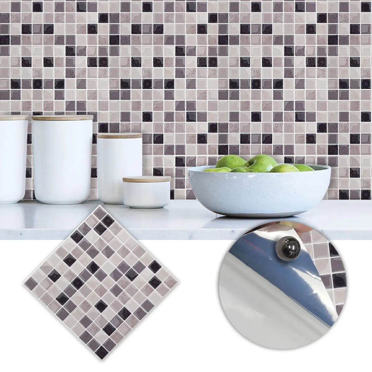 

Waterproof Smart Vinyl Self Adhesive Peel and Stick backsplash Kitchen Square Mosaic Tiles Wall Sticker