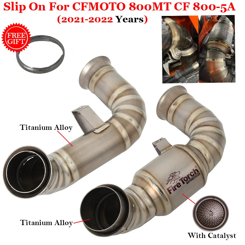 

Titanium Alloy Middle Link Pipe Catalyst Delete Motorcycle Exhaust Escape System Slip On For CFMOTO 800MT CF 800-5A 2021 2022