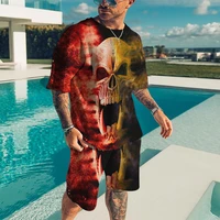 casual tracksuit 2 piece set 2022 summer mens t shirt shorts set 3d horror skull printed oversized men clothes outfits o neck