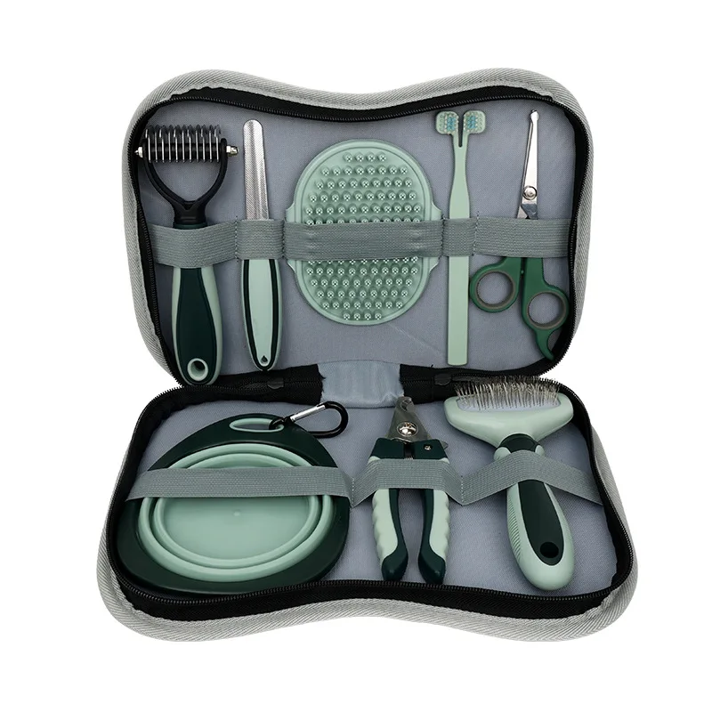 Фото Универсальный набор для ухода за домашними животными (для собак и кошек) – полный комплект с ножницами, расческой для удаления шерсти, щеткой для купания, миской и зубной щеткой №3