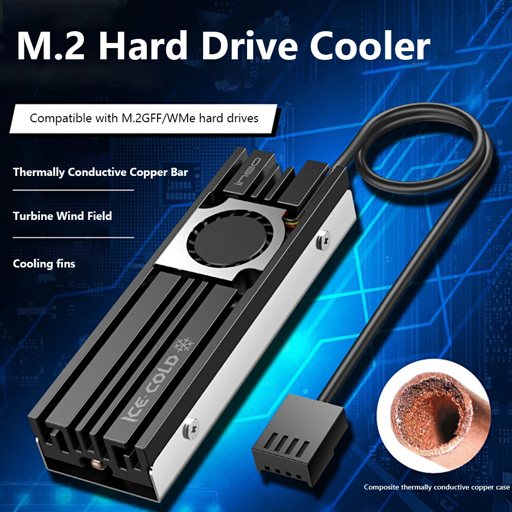 

Радиатор SSD Ineo M.2, охладитель M.2 NVME 2280 HDD, радиатор твердотельного жесткого диска, алюминиевая двухсторонняя охлаждающая подставка, вентилято...