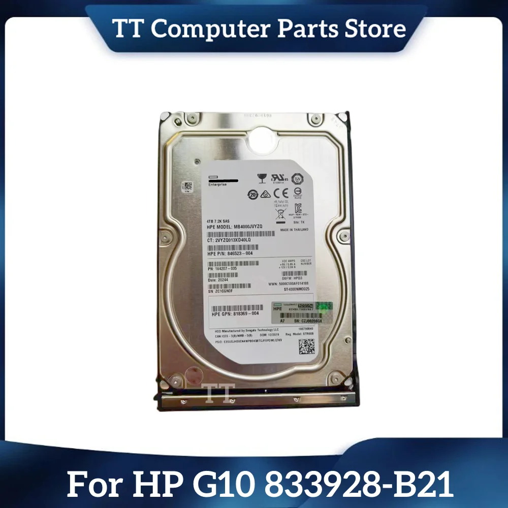 

TT For HP G10 4T 833928-B21 834134-001 4TB 12GB SAS 7.2K 3.5-inch Server Hard Disk Fast Ship