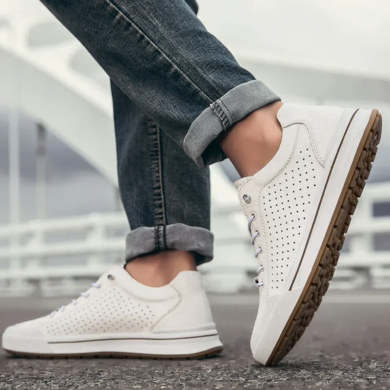 Мужская обувь для скейтборда из натуральной кожи спортивные лоферы с лифтом 6 см