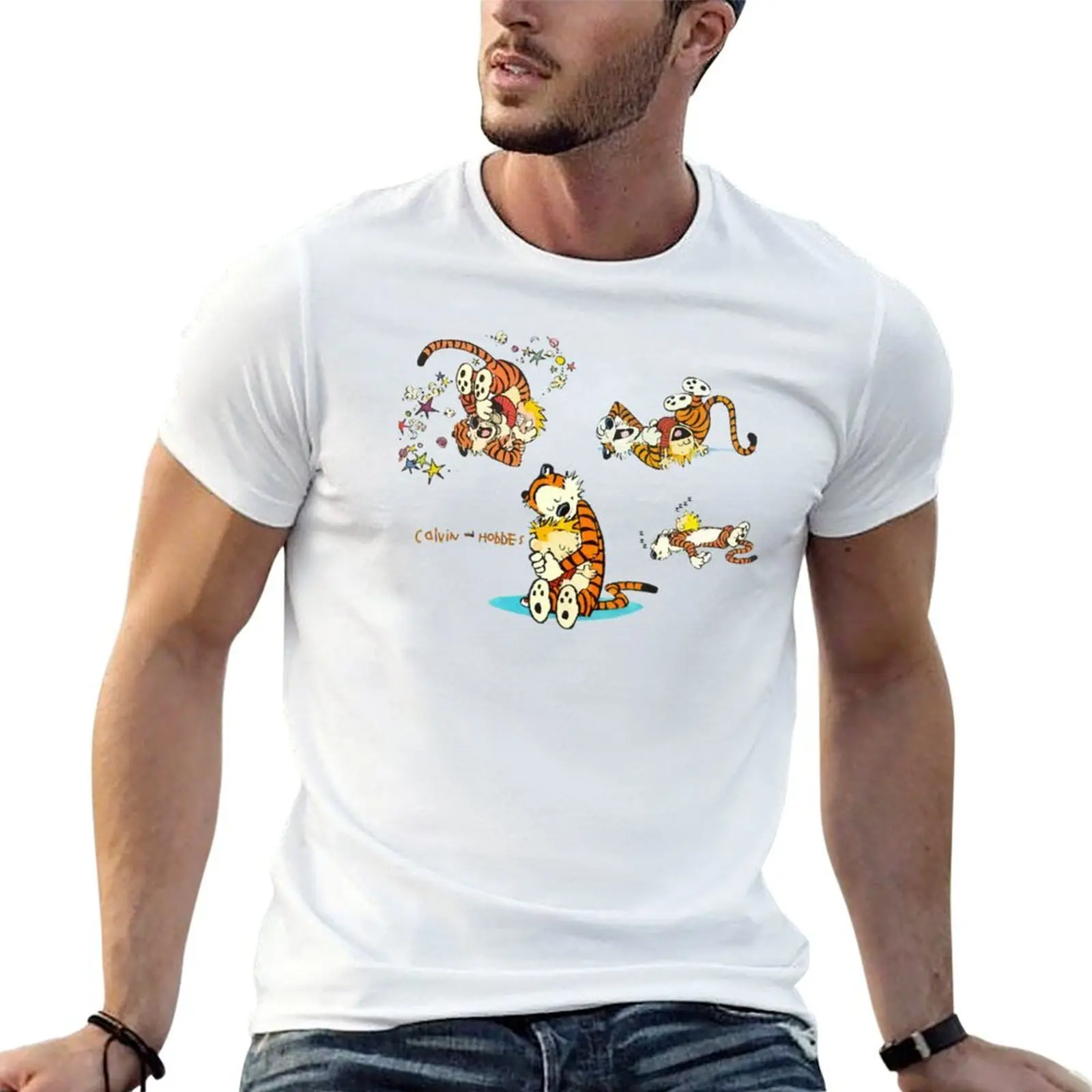 Фото Футболка Calvin and Hobbes Bill Watterson Active T-Shirt, мужские футболки, хлопковые футболки для мужчин, забавные футболки, футболки с темным юмором №1