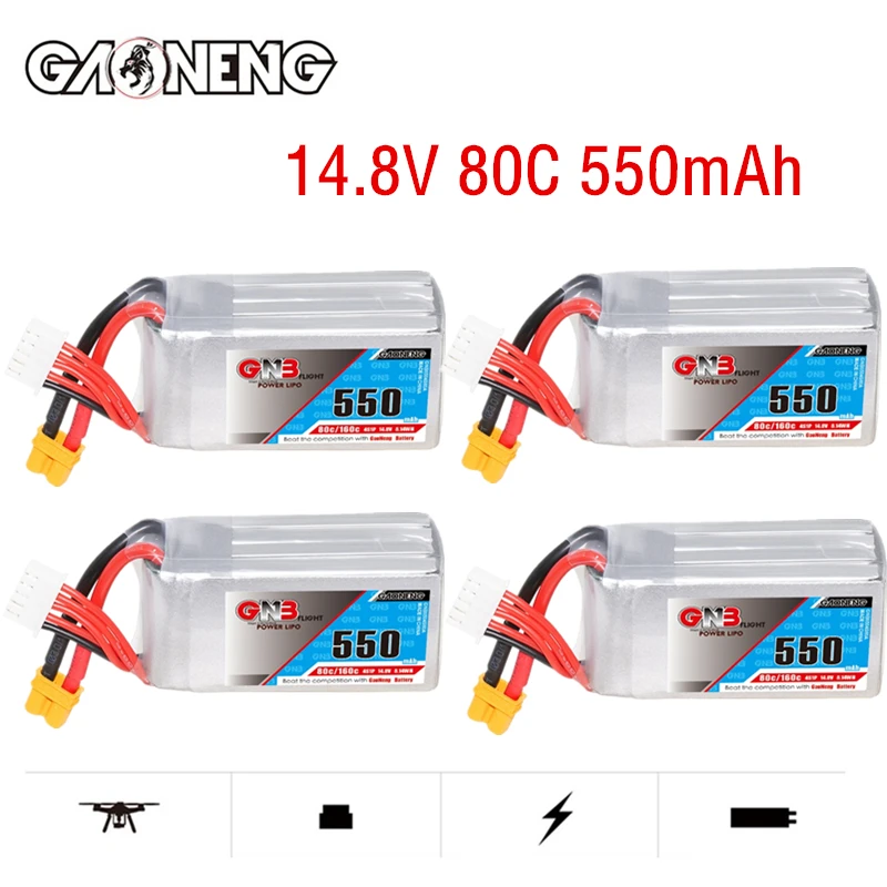 

Аккумулятор GNB 4S 14,8 в 550 мАч 80C/160C Lipo для FPV гоночного дрона, радиоуправляемого квадрокоптера, вертолета, запчасти, аккумулятор 14,8 в с разъемом XT30
