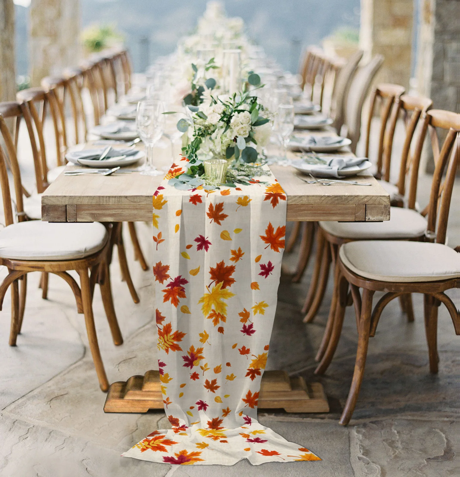 Thanksgiving Maple Fall Sheer Chiffon Table Runner Country Wedding Party Birthday Luxury Tulle Voile Tablecloth Home Decoration