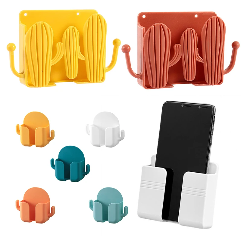 

Wall Mounted Mobile Phone Plug Holder Organizer Remote Control Mounted Charging Storage Box Multifunction Home Hook