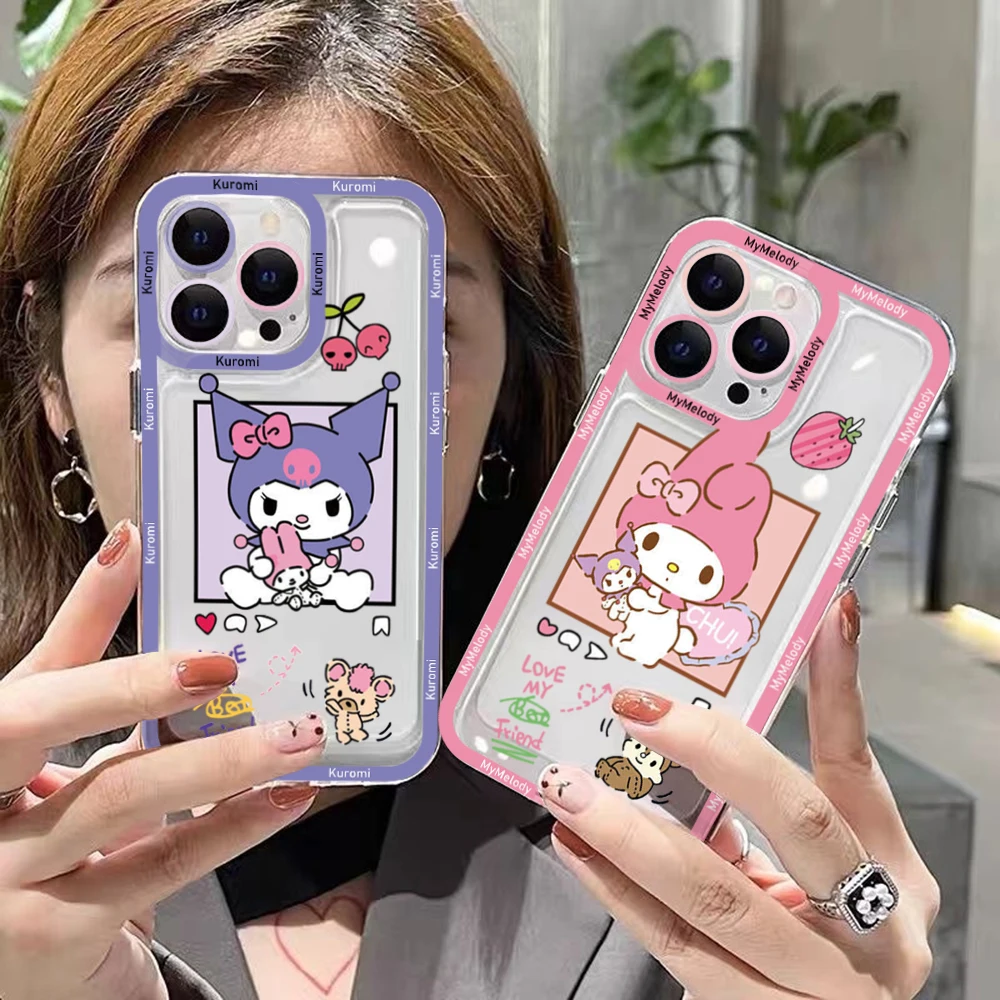 

Sanrio Kuromi Cinnamoroll Mymelody Phone Case For iPhone 14 13 12 Mini 11 Pro Max X XR XS 8 Plus Soft Silicone Transparent Cover