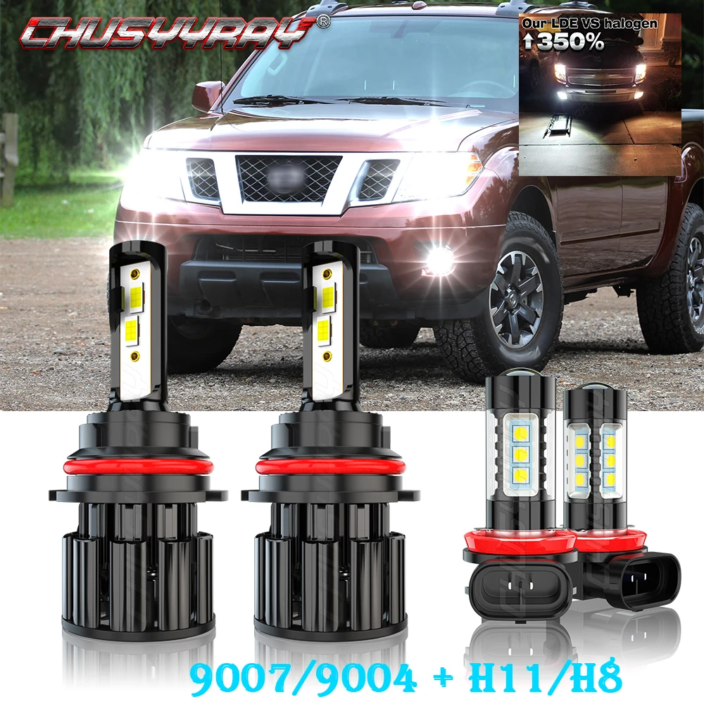 

CHUSYYRAY Compatible For Nissan Frontier 2005-2018 4X 9007 High/Low Beam LED Headlight H11 Fog Light Bulbs Kit Car accsesories