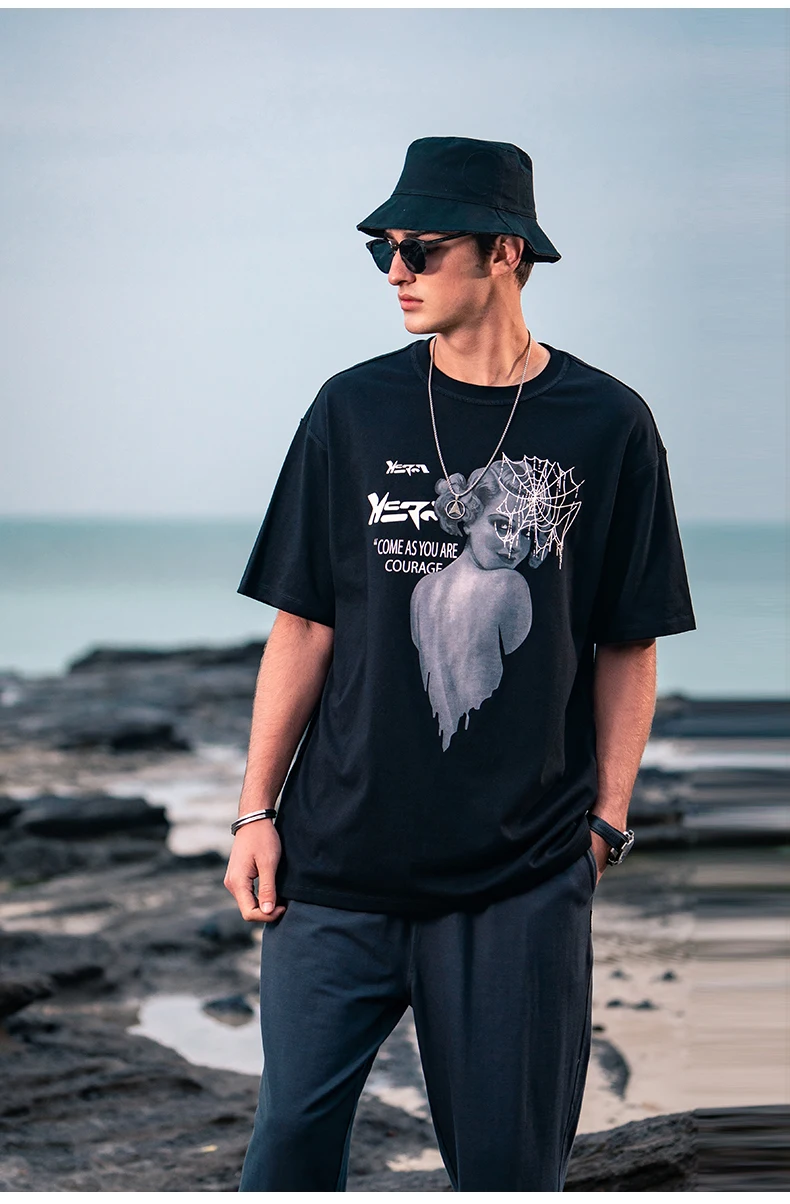 

6007 модная уличная свободная футболка с рукавом до локтя, брендовая Оригинальная футболка из хлопка с принтом героев Ins