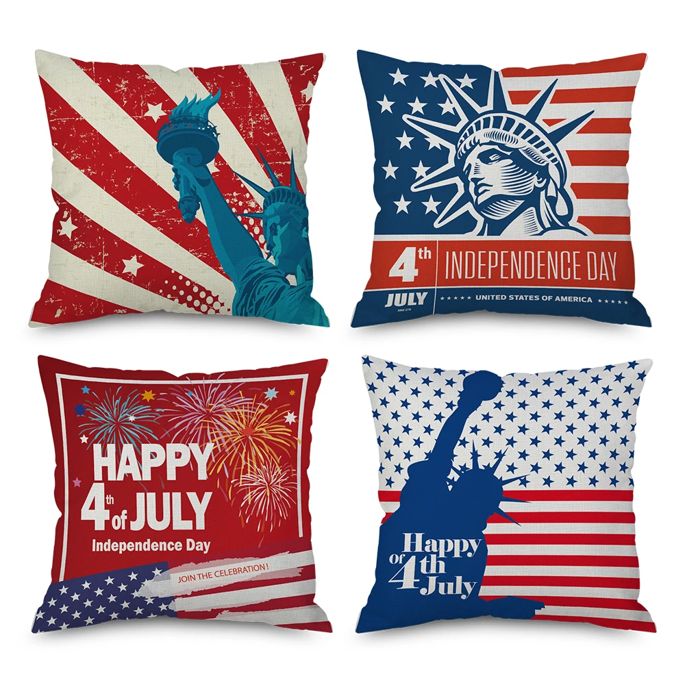 

USA Independence Day Cushion Cover National Flag Print Star-Spangled Banner Pillows Cover Sofa Decorative Polyester Pillows Case
