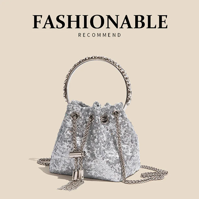 

FASHION BUCKET BAGS FOR GIRLS SPRING/SUMMER NEW FULL DIAMOND SHOULDER MESSENGER BAG TASSEL HANDBAG LADIES BANQUET PARTY TOTE BAG