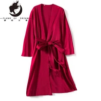 flame of dream 2022 robe female sexy ice silk nightwear thin bathrobe medium long robe home clothes 221628