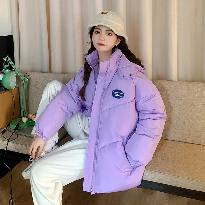 Thick Down Coats Fashion Autumn Winter Women  Solid Colors Stand Collar Zipper Style Parkas Korean Sweet Girl Chic Warm Outwears