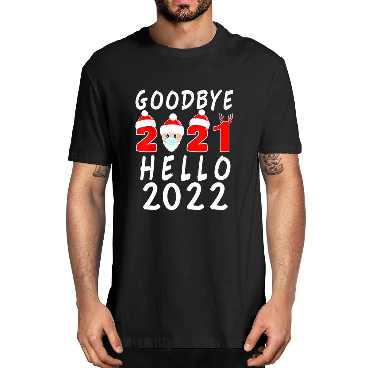 

100% Cotton Goodbye 2021 Hello 2022 Happy New Years 2022 Pajamas For Family Summer Men's Novelty T-Shirt Women Casual Streetwear