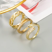 fashion gold color metal white zircon open ring punk vintage geometric adjustable ring for women party jewelry gift