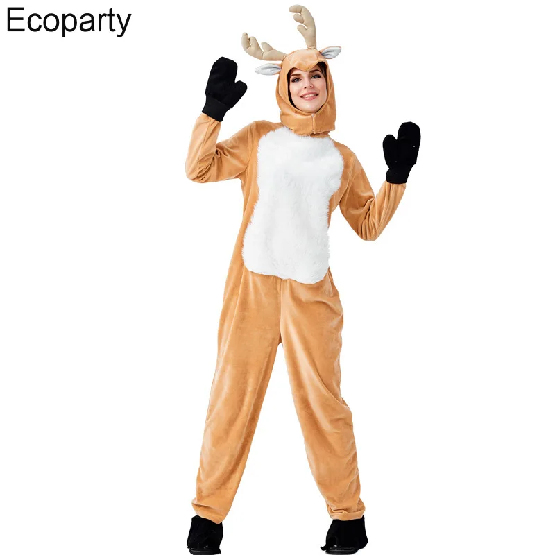 

Adult Women Santa Claus Elk Costumes Christmas New Year XMAS Brown Jumpsuit Fancy Dress outfits for girls ladies 60