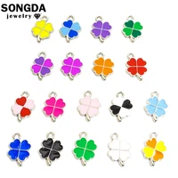 lucky four leaf clover charms silver color enamel pendant diy making necklace earring handmade finding jewelry craft accessories