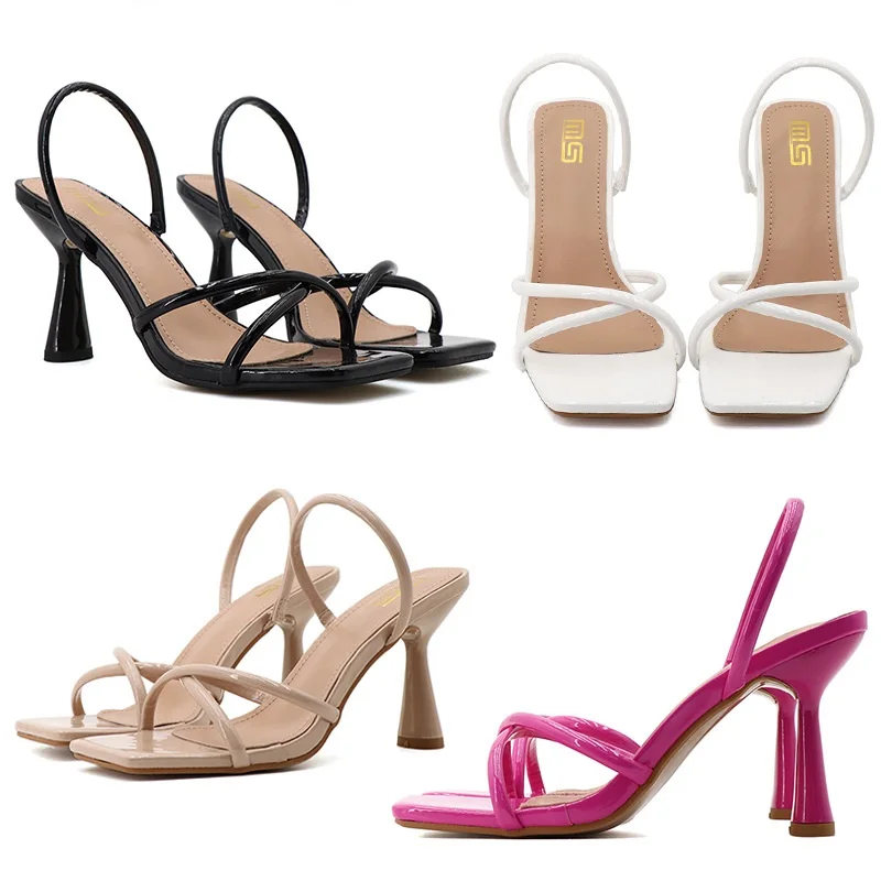 

Новинка лета, искусственная кожа, ремешок на высоком каблуке, универсальные большие модные сандалии