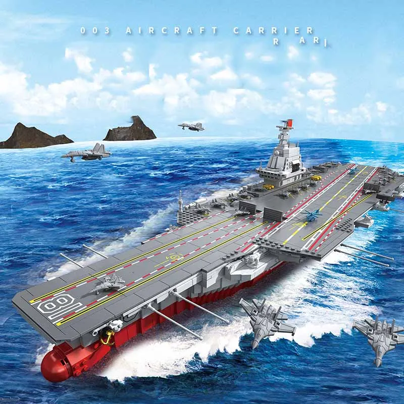 

High-Tech Creative Military 003 Fujian Warship China's Third Aircraft Carrier Fighter Ship Model Building Blocks Children's Gift